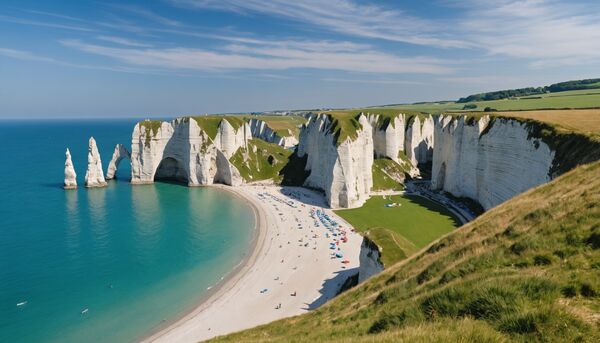 Falaises d'etretat : aiguille, aval, amont et panorama manche avec le camping valhalla